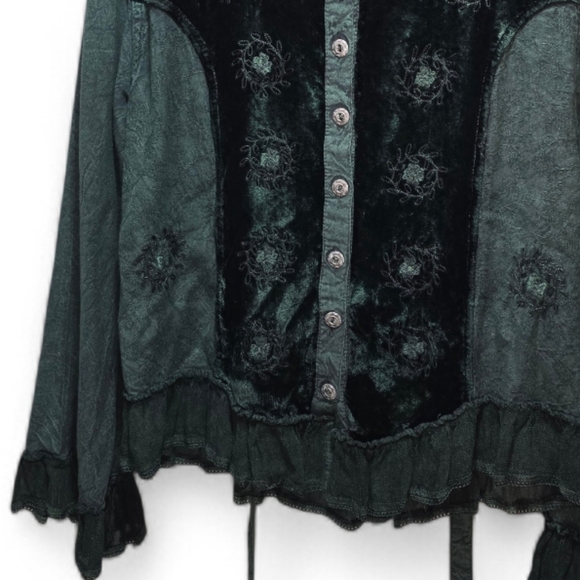 Velvet Embroidered Button-Up Top - Picture 9 of 11
